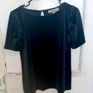LOFT velvety black ruffle sleeve top
